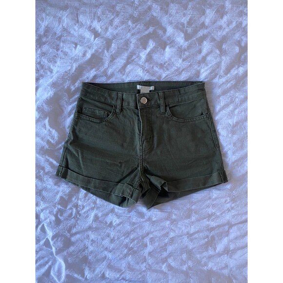 Olive Green High-Waisted Stetchy Shorts - Picture 1 of 4